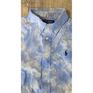 Polo Ralph Lauren Boys Medium Blue Tie Dye Button Down Short Sleeve Shirt EUC